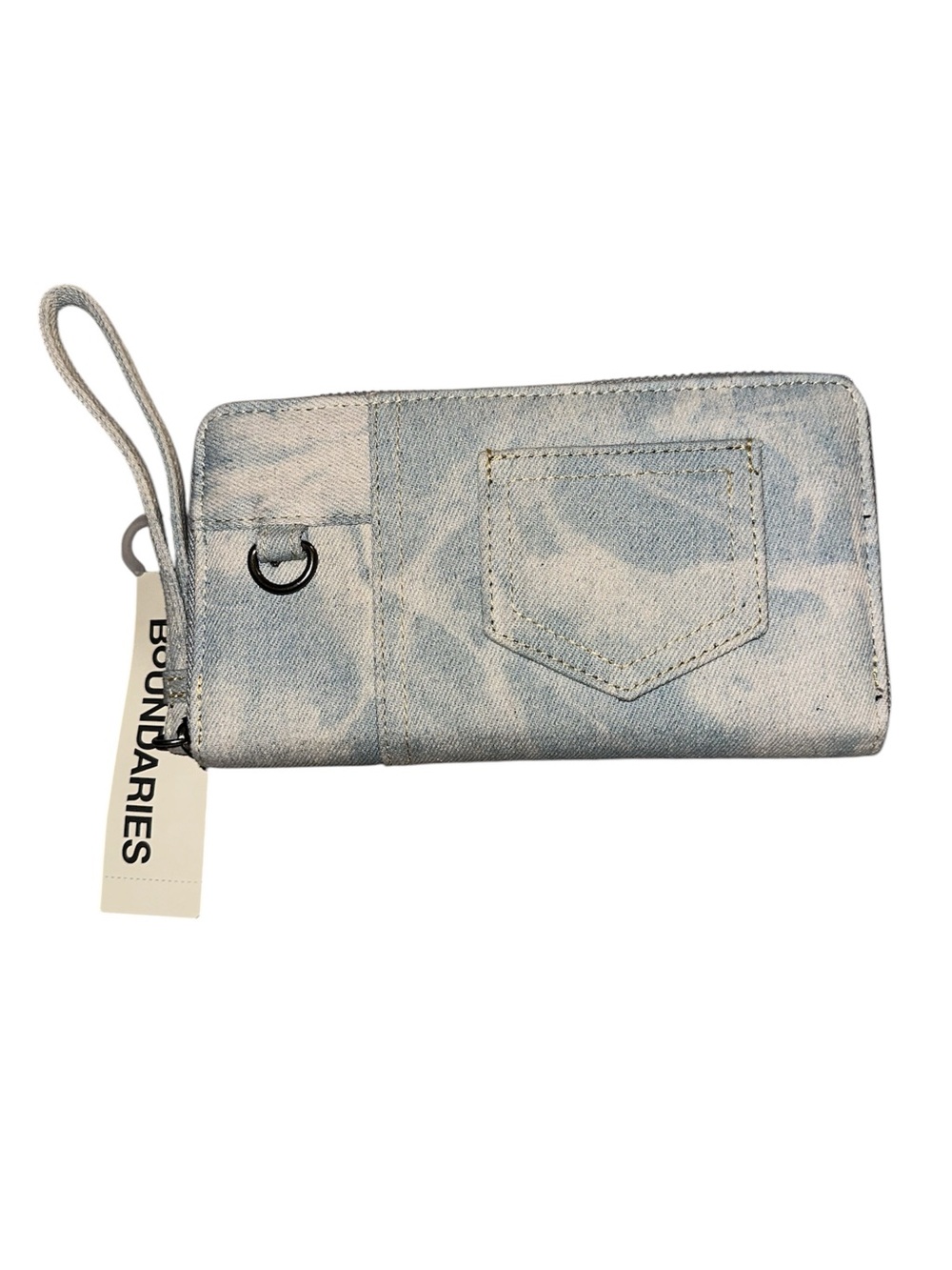 No Boundaries Light Wash Denim Zip Wallet Wristlet